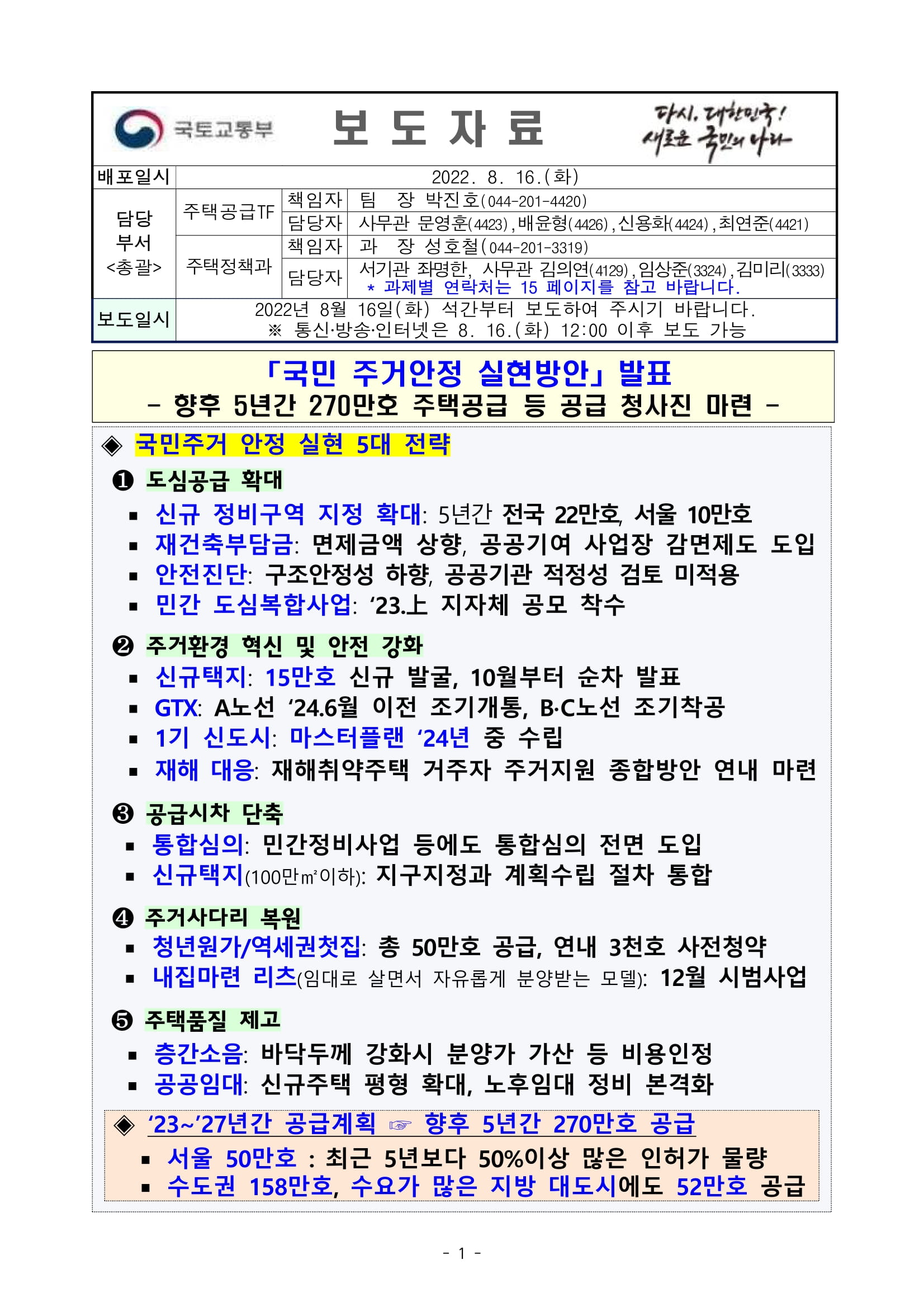 "국민 주거안정 실현방안" 발표 - 부동산이야기