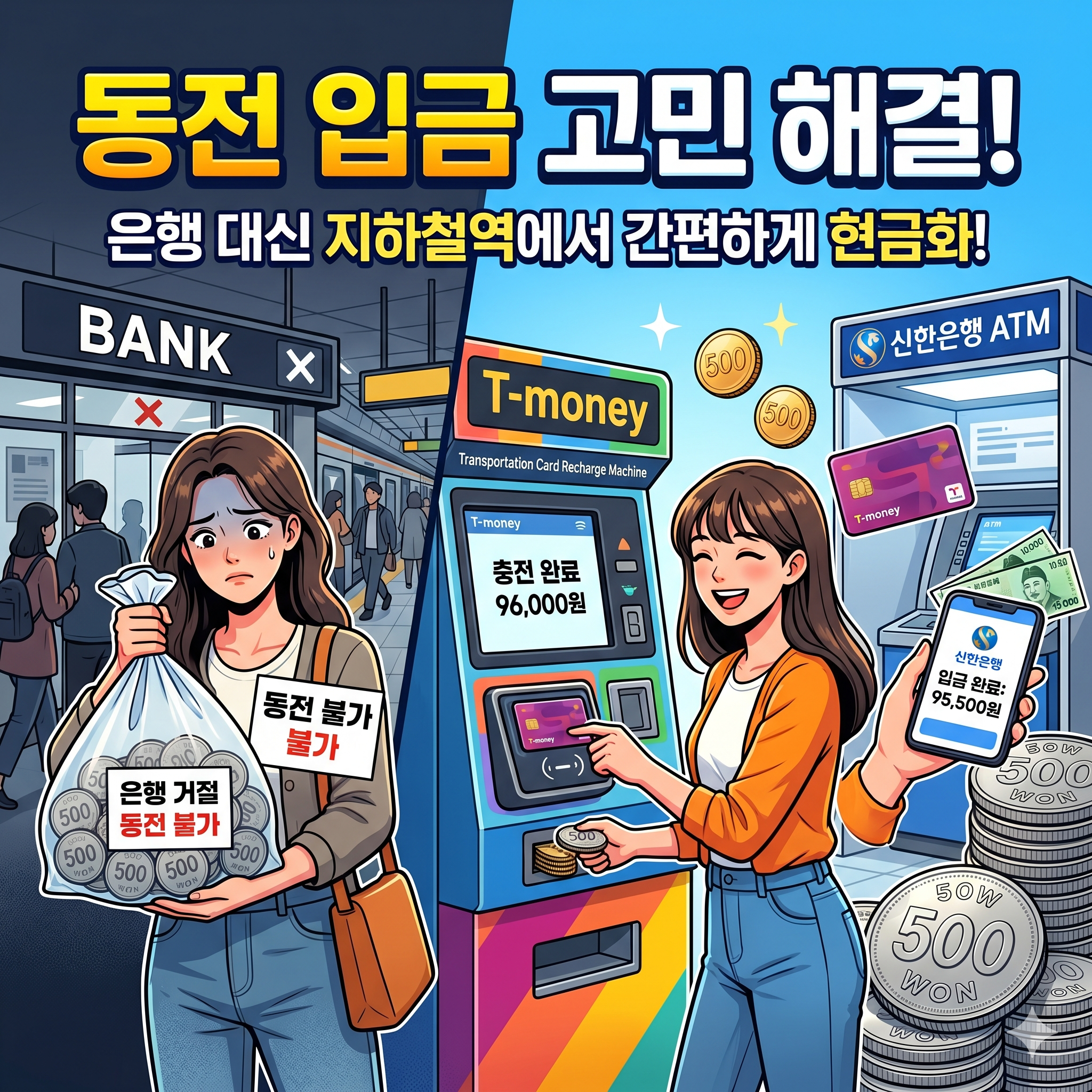 은행에서 입금 거절당한 동전, 지하철역에서 해결하세요! (ft.비대면 동전입금법) - 아이스크림할인점관련