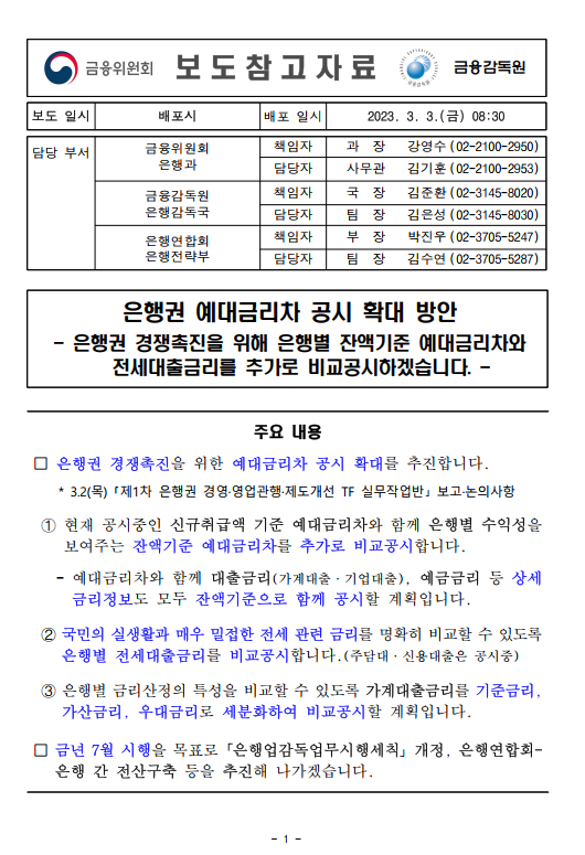 은행권 예대금리차 공시 확대 방안 - 기타 tip