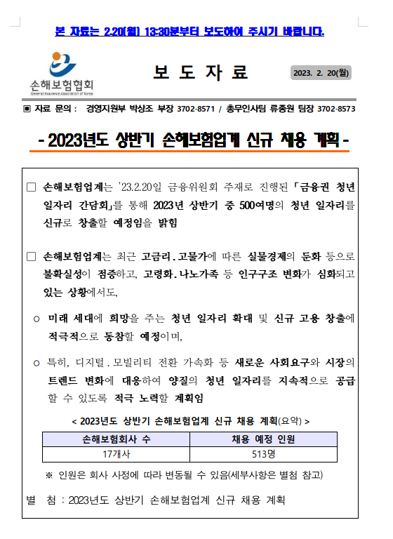 2023년도 상반기 손해보험업계 채용계획 - 기타 tip