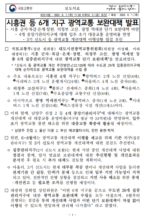 시흥권 등 6개지구 광역교통 보완대책 - 기타 tip