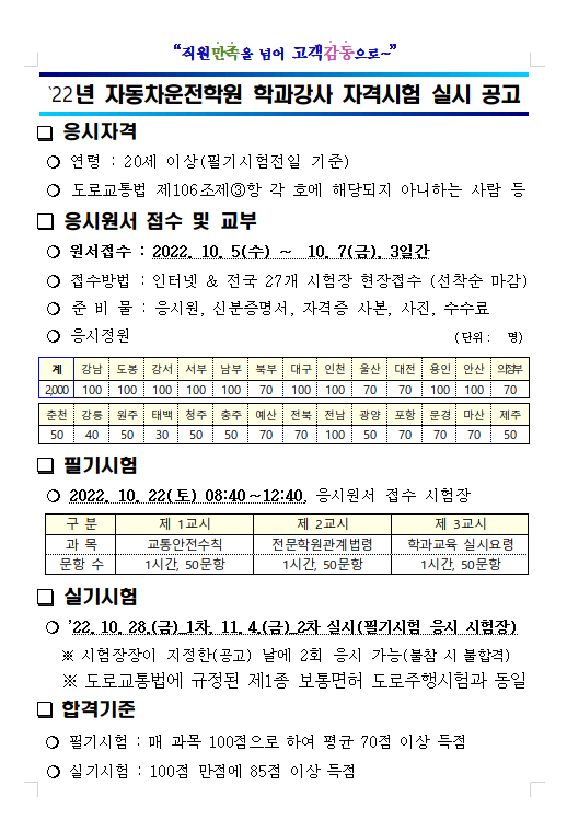 자동차 운전학원 학과강사 자격시험 - 운전면허이야기