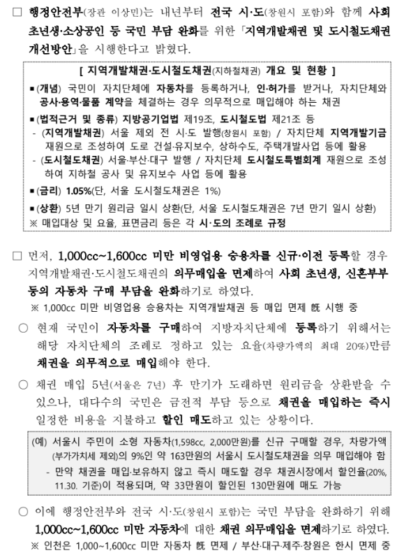 1600cc 미만 신차 등록 (싼타페 하이브리드 , 쏘렌토 하이브리드)  -  채권 의무매입 면제 - 기타 tip