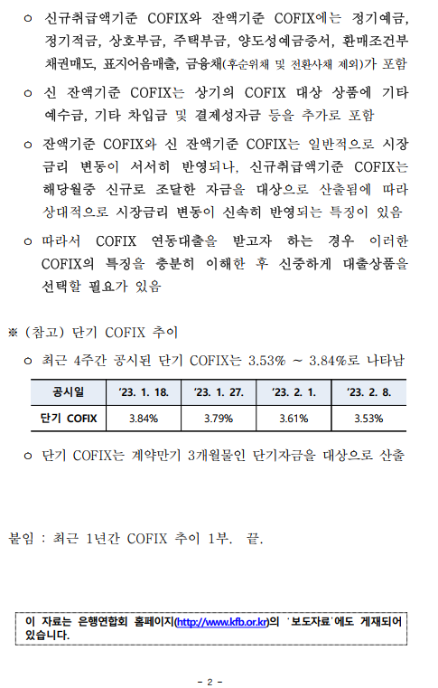 은행연합회 COFIX 공시 (2023.01기준) - 기타 tip