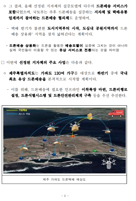 드론 배송 상용화 등 지역생활 드론서비스 본격화 - 드론