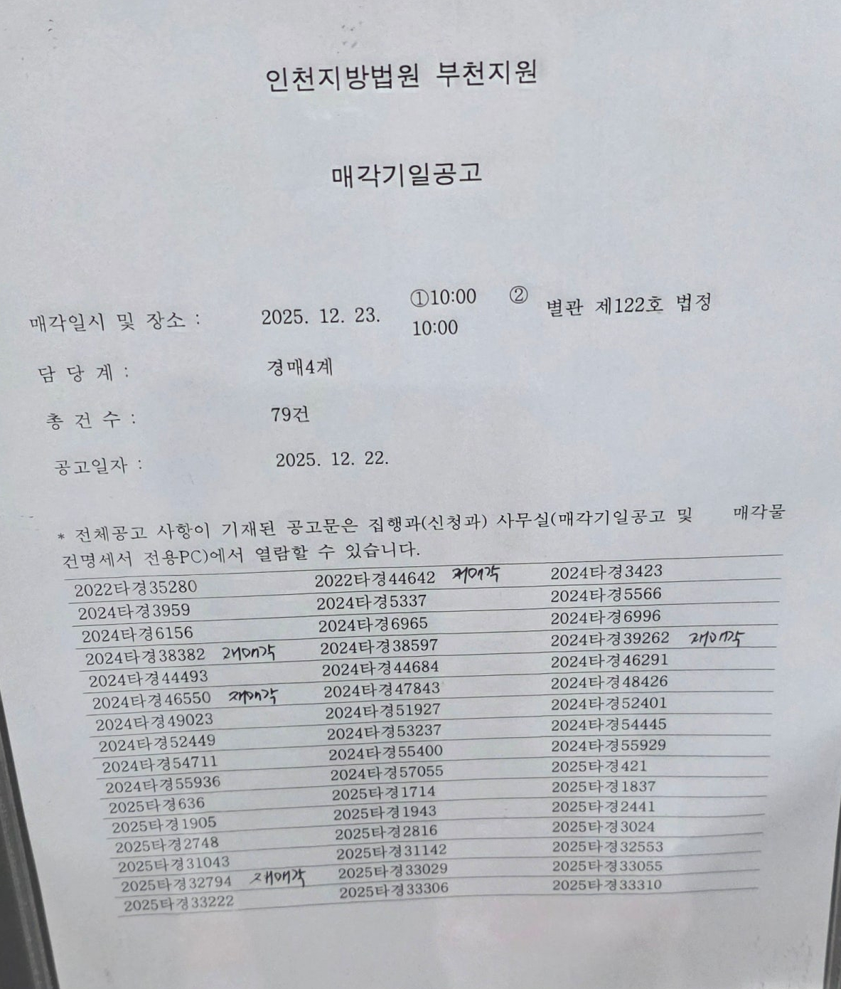 12월23일 (화) 경매법정 현장스케치 - 경공매