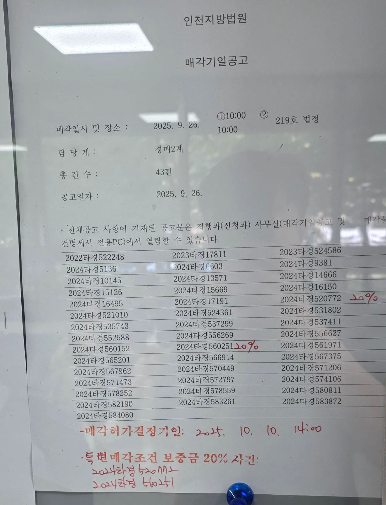 2025년 9월26일(금) 인천지방법원 경매 법정 현장 스케치 - 경공매