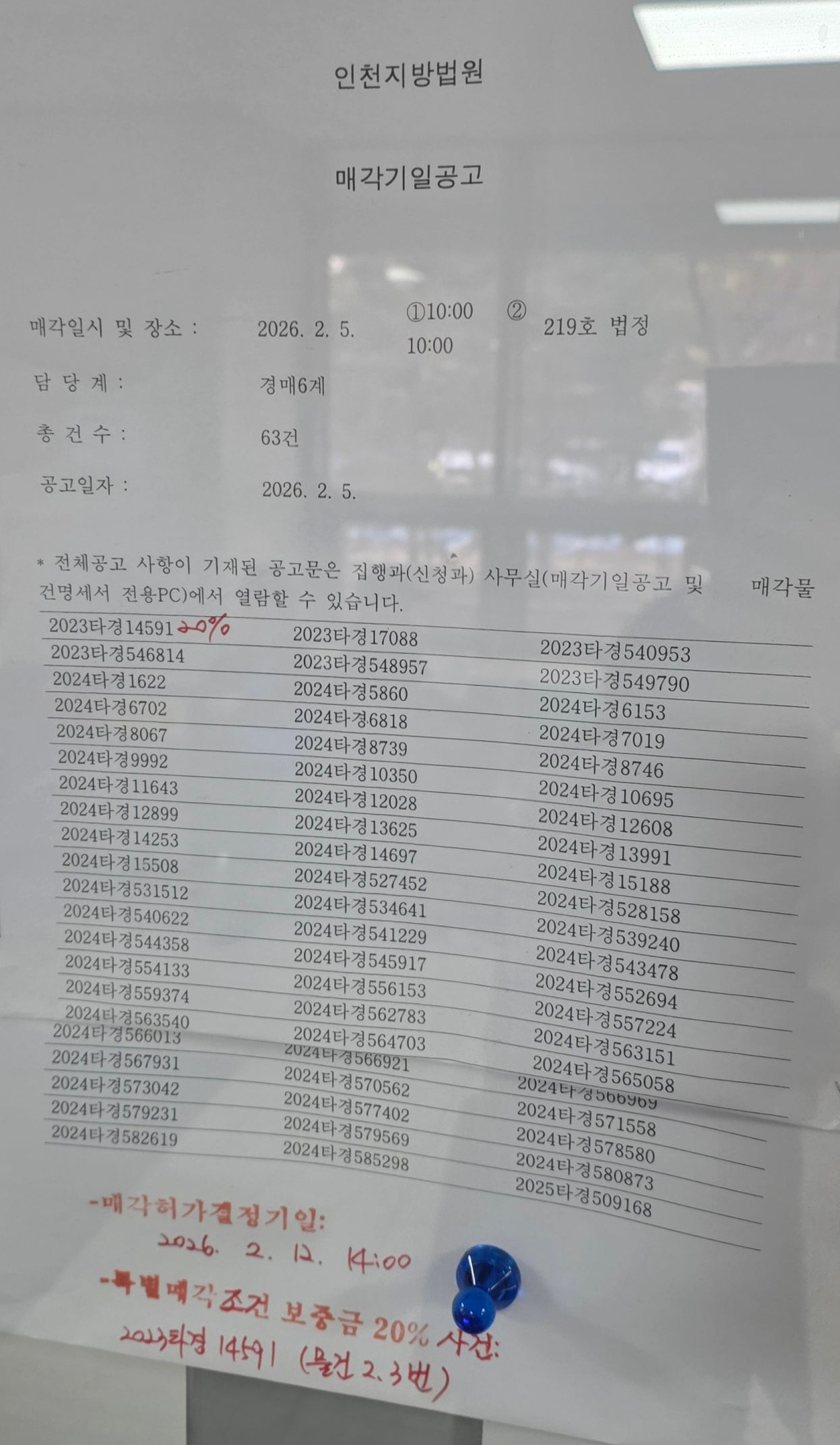 2월5일 인천지방법원 본원 경매 법정 현장스케치 - 경공매