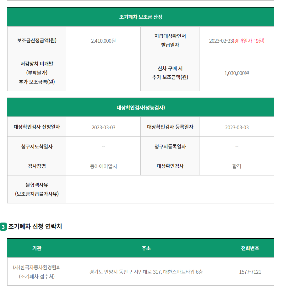 노후경유차 조기폐차 신청 - (3) 성능검사 완료 (ft. 진행상황조회, 보조금) - 기타 tip