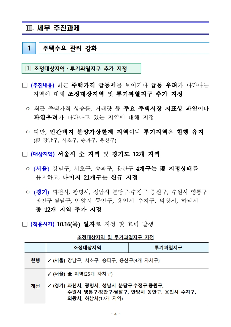 10월 15일 정부 발표 「주택시장 안정화 대책」 요약 및 해설 - 경공매